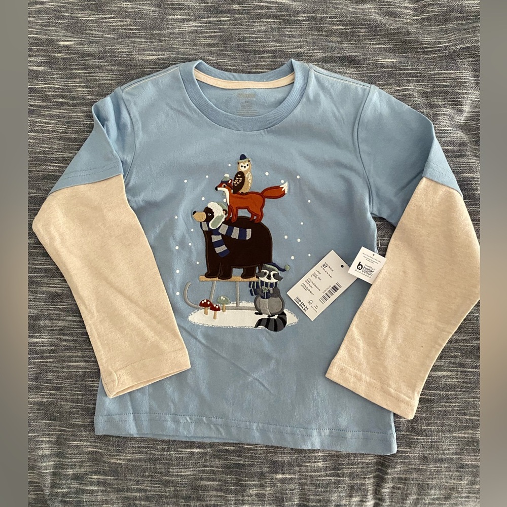 Gymboree long sleeve Blue and Beige Long Sleeve Tee with Winter Graphic